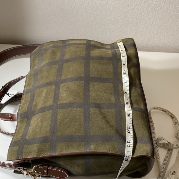 Zara check split suede square 2way satchel/tote green - Picture 10 of 12